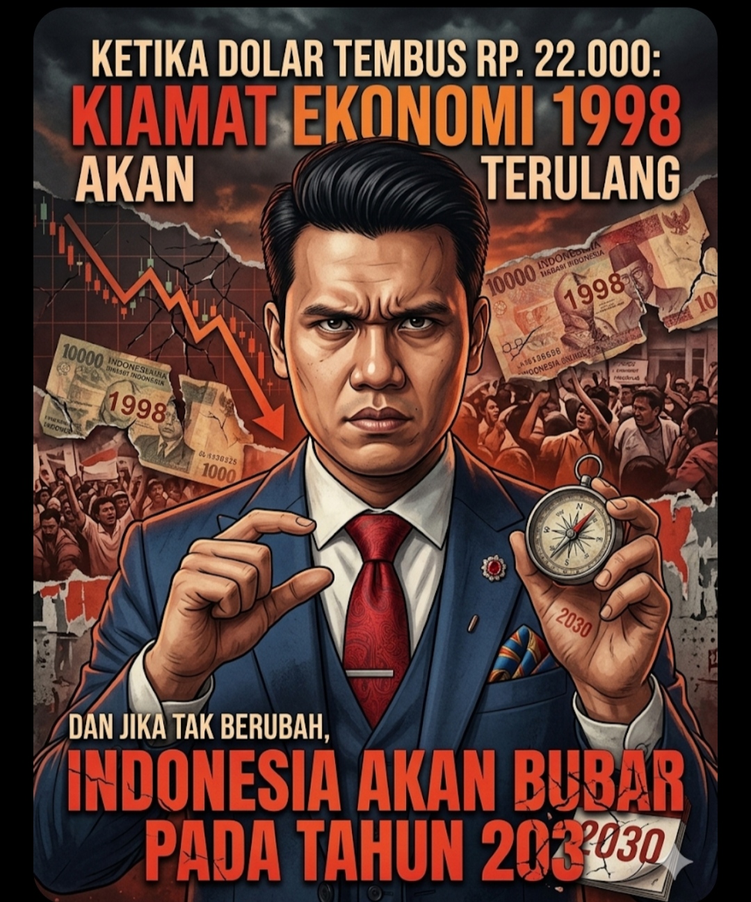 KETIKA DOLAR TEMBUS RP. 22.000: KIAMAT EKONOMI 1998 AKAN TERULANG, DAN JIKA TAK BERUBAH, INDONESIA AKAN BUBAR PADA TAHUN 2030