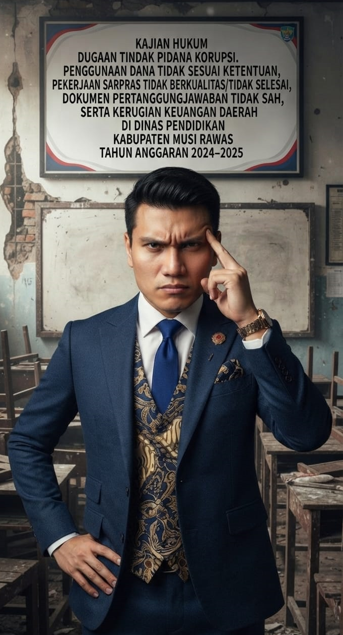 KAJIAN HUKUM PENGGUNAAN DANA TIDAK SESUAI KETENTUAN, PEKERJAAN SARPRAS TIDAK BERKUALITAS/TIDAK SELESAI, DOKUMEN PERTANGGUNGJAWABAN TIDAK SAH, SERTA KERUGIAN KEUANGAN DAERAH DI DINAS PENDIDIKAN KABUPATEN MUSI RAWAS TAHUN ANGGARAN 2024–2025